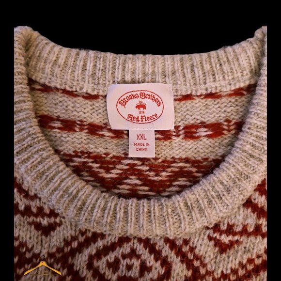Red Fleece Brooks Brothers Sweater - XXL, Fair Isle, Wool, Oatmeal/Burgundy, EUC - Picture 4 of 6